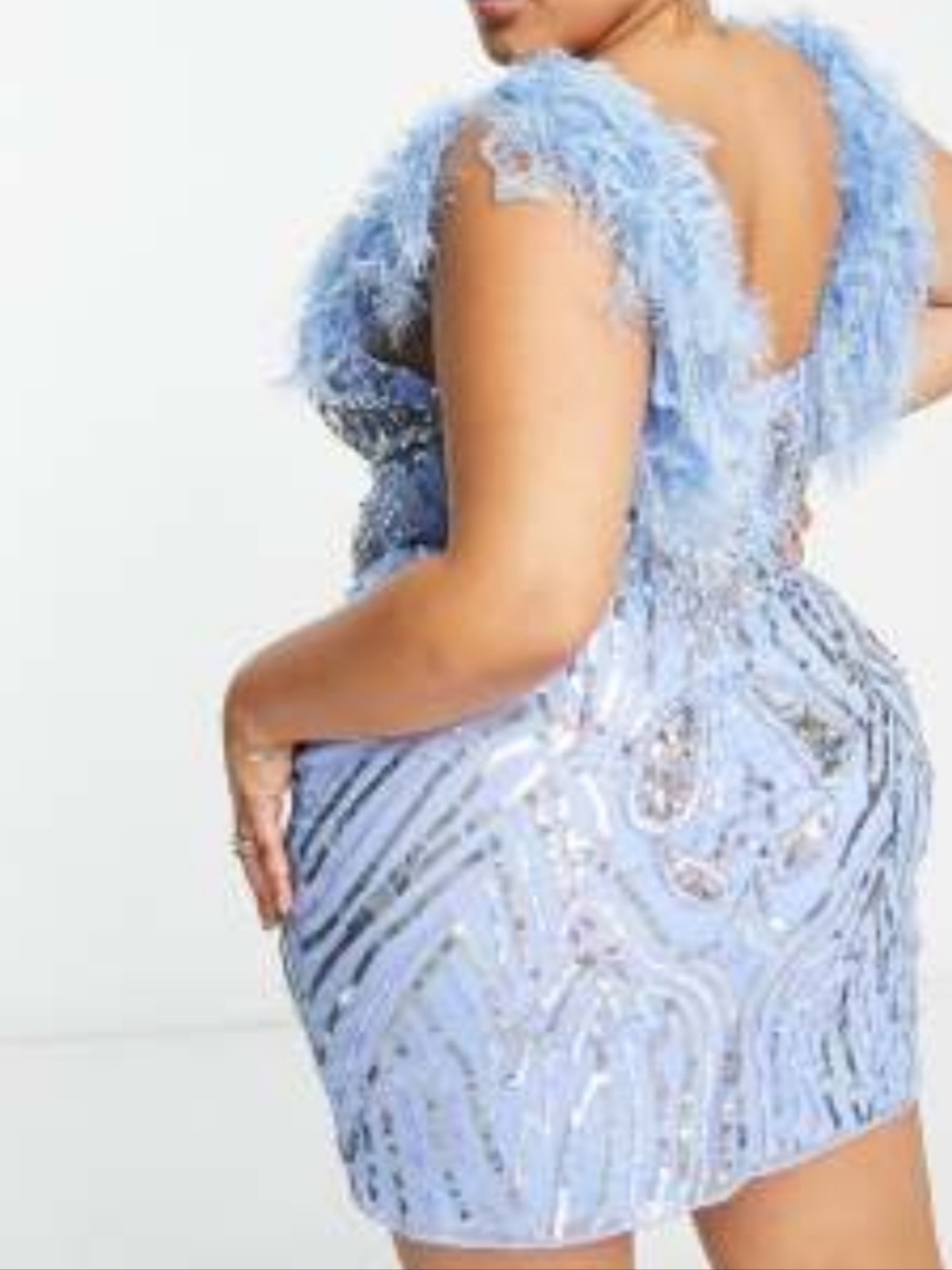 ASOS Curve | Luxe Embellished Gemstone Sequin Mini Dress With Feathers - Picture 2 of 8